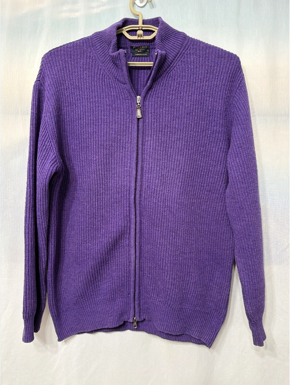 Fusaro Dal 1893 Italy Purple Lambswool Full Zip Cardigan Sweater XL